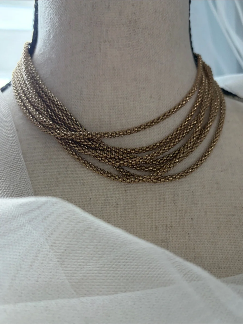 Vintage Monet Multi-Strand Liquid-Gold Tone Chain Necklace